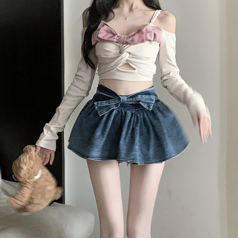 Harajuku Punk Y2K Denim Mini Pleated Skirt Lady Summer High Waist Jeans Shorts Skirts Women Ruffles Fashion Korean Shorts Skirts