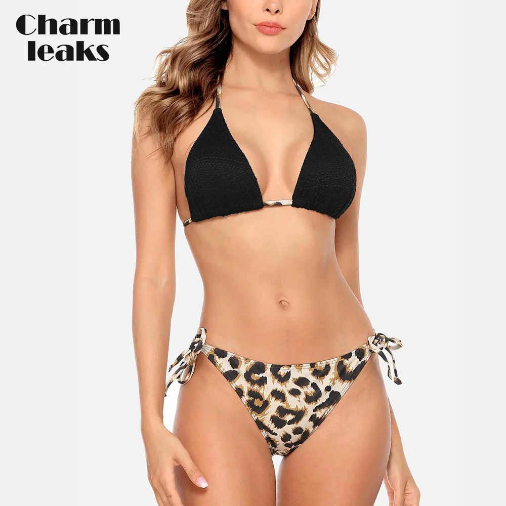 

Charmleaks Women Low Waist Bikini Set Leopard Print Python Pattern Swimwear Sexy Bandage Swimsuit Laciness Bathing Beachwear