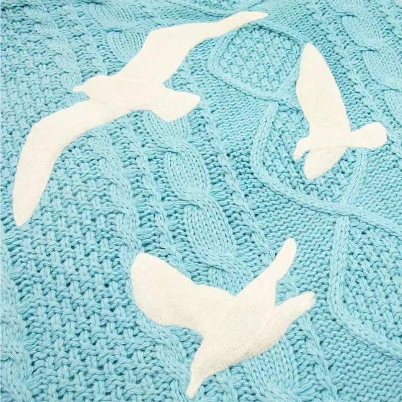 Новый синий кардиган 1989 года для женщин с вышивкой птиц специальный вязаный