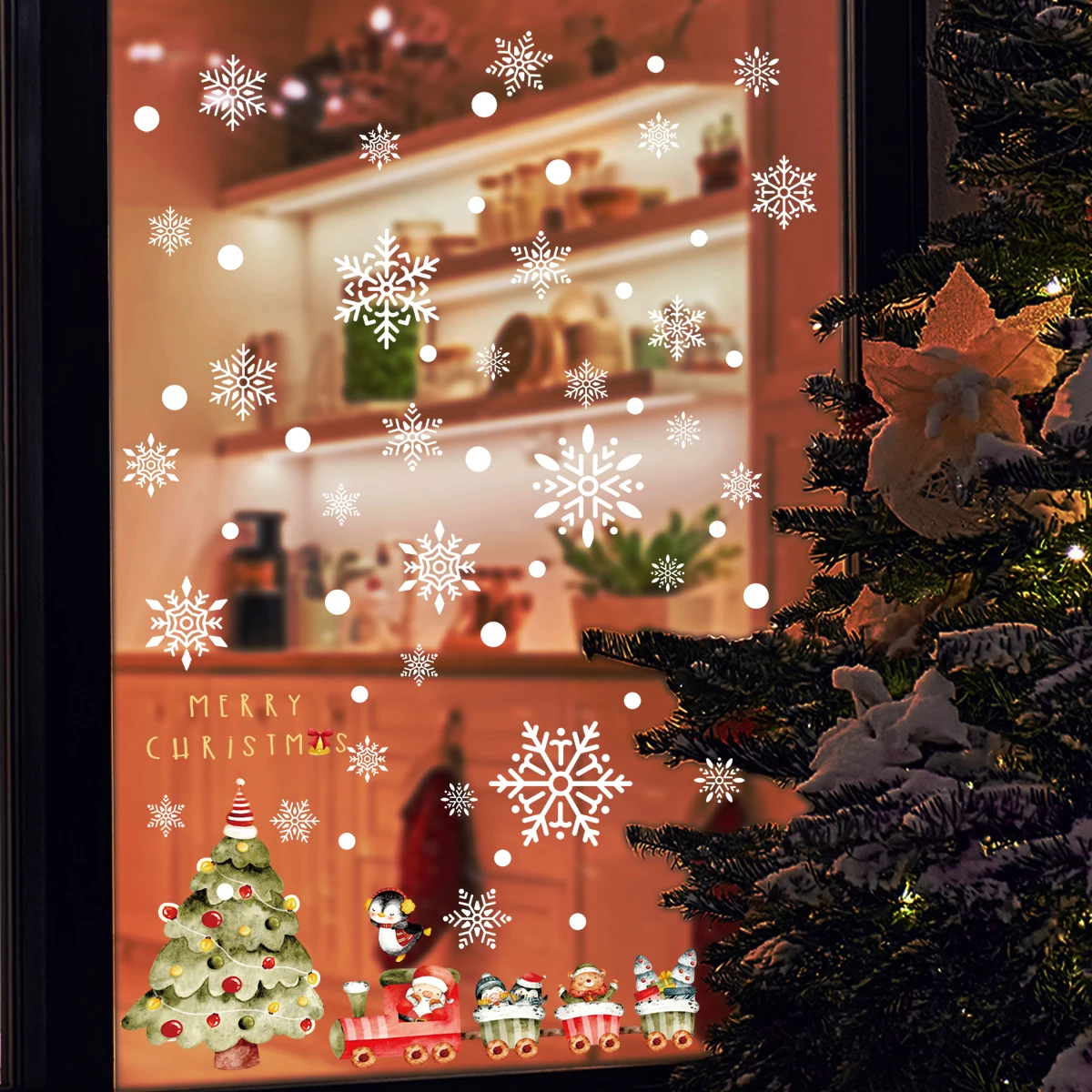 

Snow Christmas Tree Wall Stickers Cartoon Electrostatic Stickers Glass Stickers Windows Double-sided Visual Decorative Wall Stic
