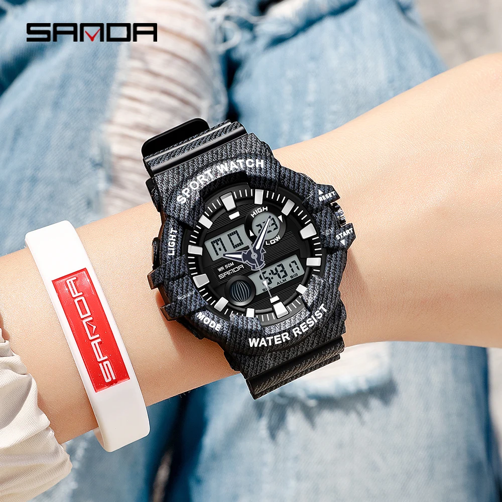SANDA 50M Waterproof Sports Watches lady Digital Quartz Dual Display Watch Fashion Luxury male Chronograph Military Wristwatch enlarge