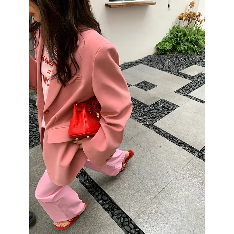 Осенний розовый пиджак Qiujie ранняя весна женский дизайн новый костюм короткая