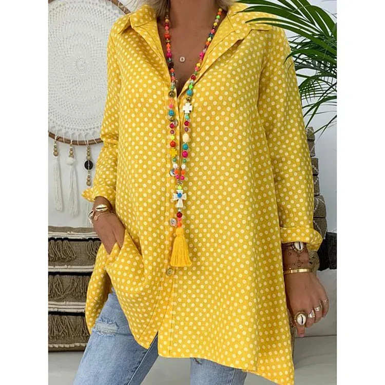 Женская Однотонная рубашка средней длины с длинным рукавом