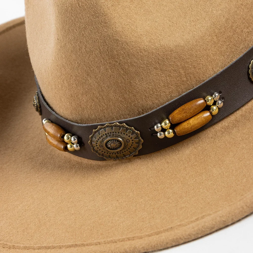 USPOP Новая женская шляпа-федора из 100% шерсти в ковбойском стиле с заклепками