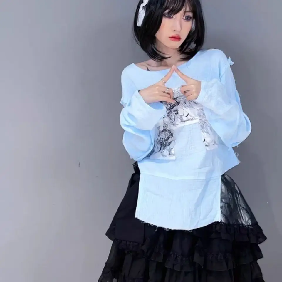 Женские футболки с графическим принтом Goth свободные винтажные в стиле Харадзюку