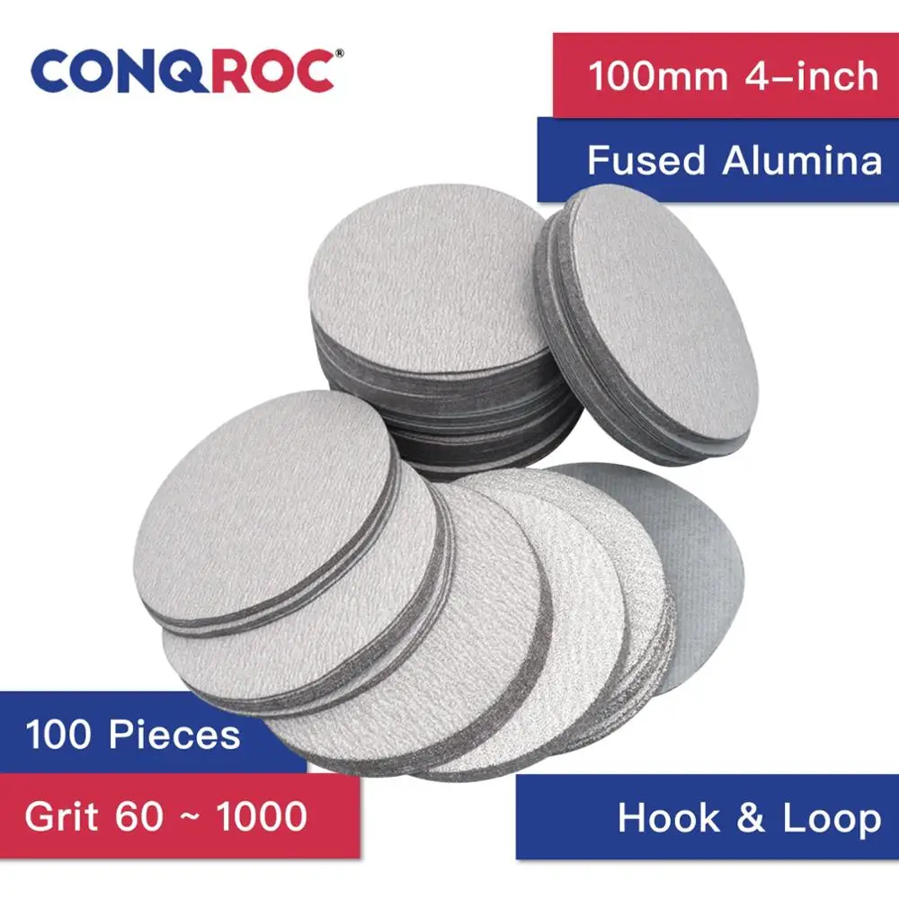 

100 Pieces 100mm (4-Inch) Sanding Discs White Fused Alumina Dry Sanding Papers Hook and Loop Grit 60~1000