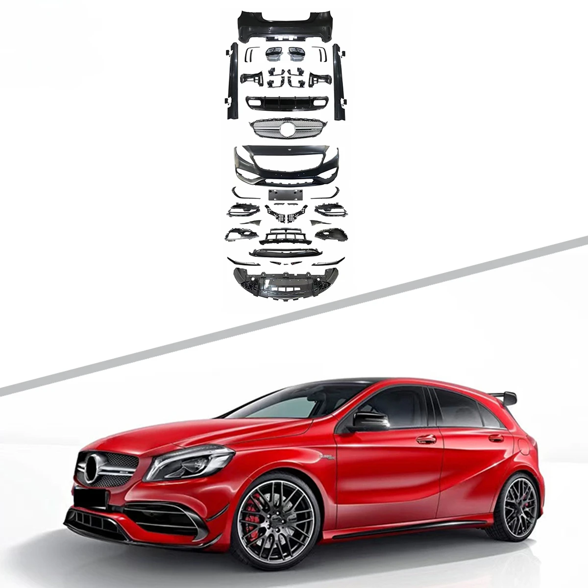 Лидер продаж A45 AMG стиль автомобиля PP ABS материал бампер комплект для BENZ W176 2013-2018