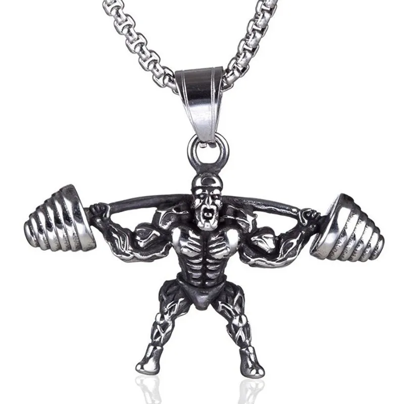 

Barbell Weightlifting Pendant Necklaces For Men Stainless Steel Chain Dumbbells Bodybuilding Fitness Man Choker Jewelry Gift