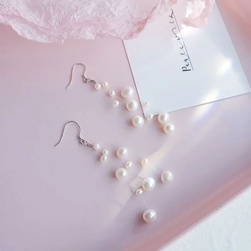 

New romantic pearl earrings for women simplicity long tassels earrings dangle high sense and light luxury wedding jewelry