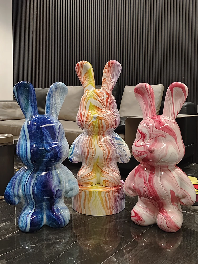 

Creative Fluid Bear Rabbit Handmade DIY Painting Rabbit Sculpture Colored Doll Piggy Bank Animal Figurines Home Decor Ornaments