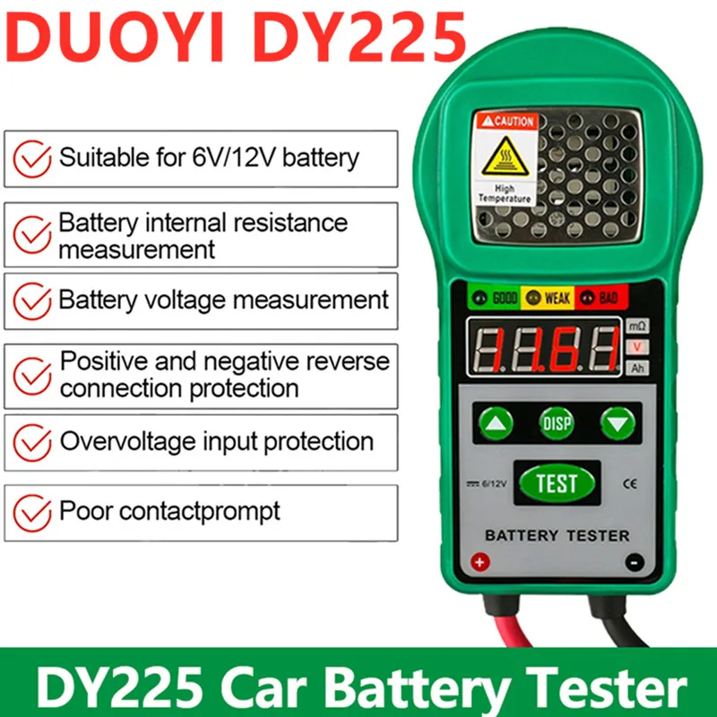 

Тестер аккумуляторных батарей DUOYI DY225, анализатор системы аккумуляторных батарей для автомобилей и мотоциклов, 6 в, 12 В постоянного тока, тест автомобильного сопротивления, CCA зарядка, запуск A ++