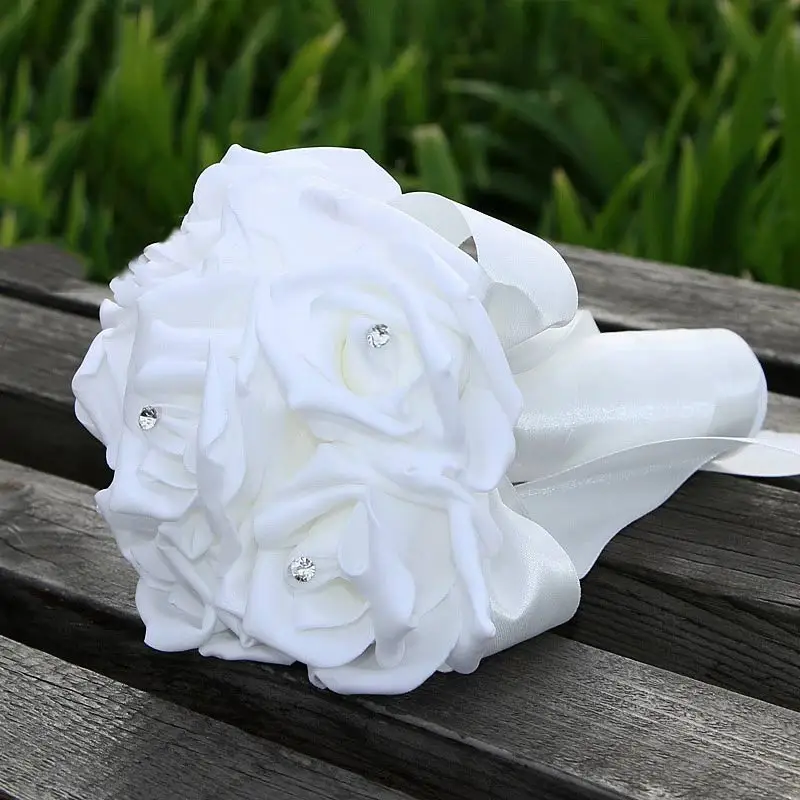 

Romantic Bubble Rose Bouquet Foam Roses Silk Ribbon Bouquets Handmade Rhinestone Diamante Bridal Bridesmaid Brooch Wedding Decor