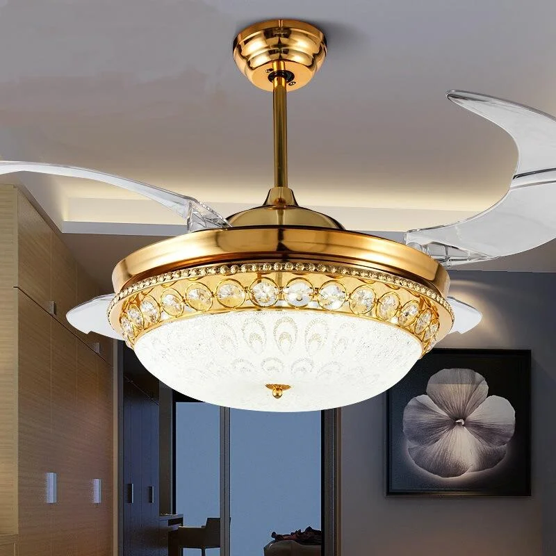 

Chandeliers Led Ceiling Fan Pendant Lamp Art Luxury Crystal Invisible For Restaurant Living Remote Control 42 Inch Color Lights