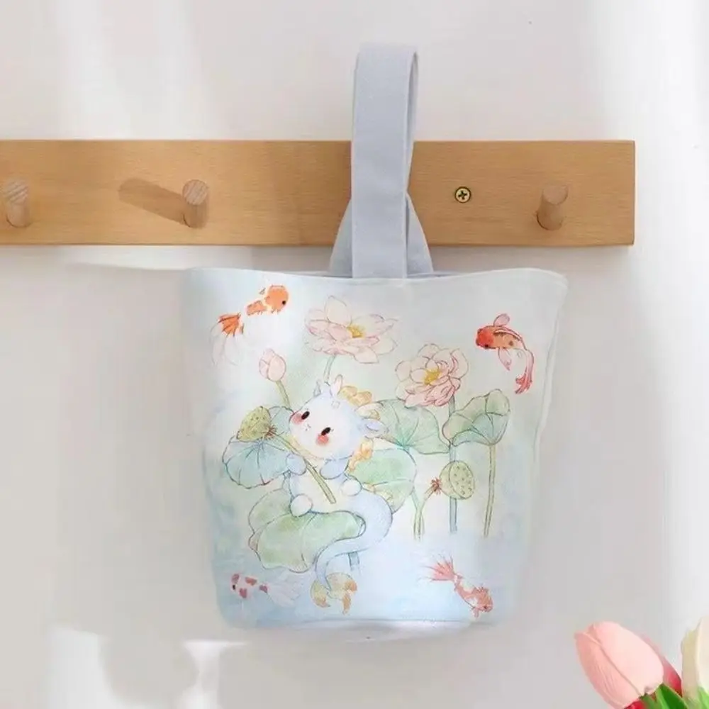 Холщовая Сумка-мешок Fish Dragon Сумочка на плечо с принтом кота и цветов сумка для