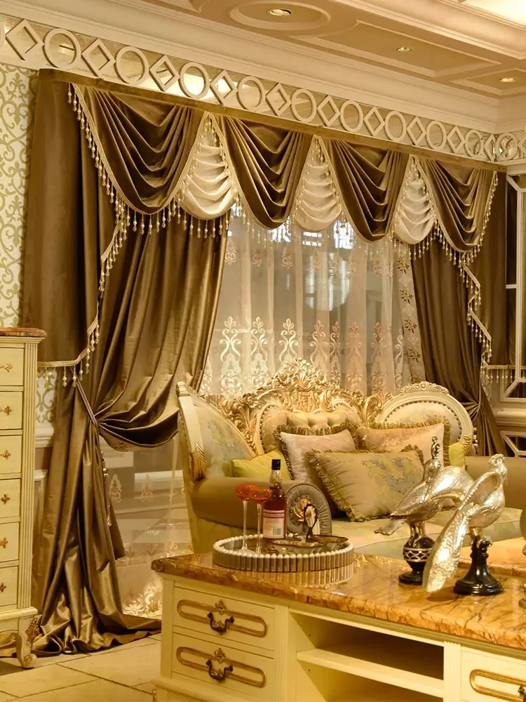 

Luxury palace, simple European style curtain, living room, luxurious atmosphere, swan, real velvet cloth, villa, window, curtain