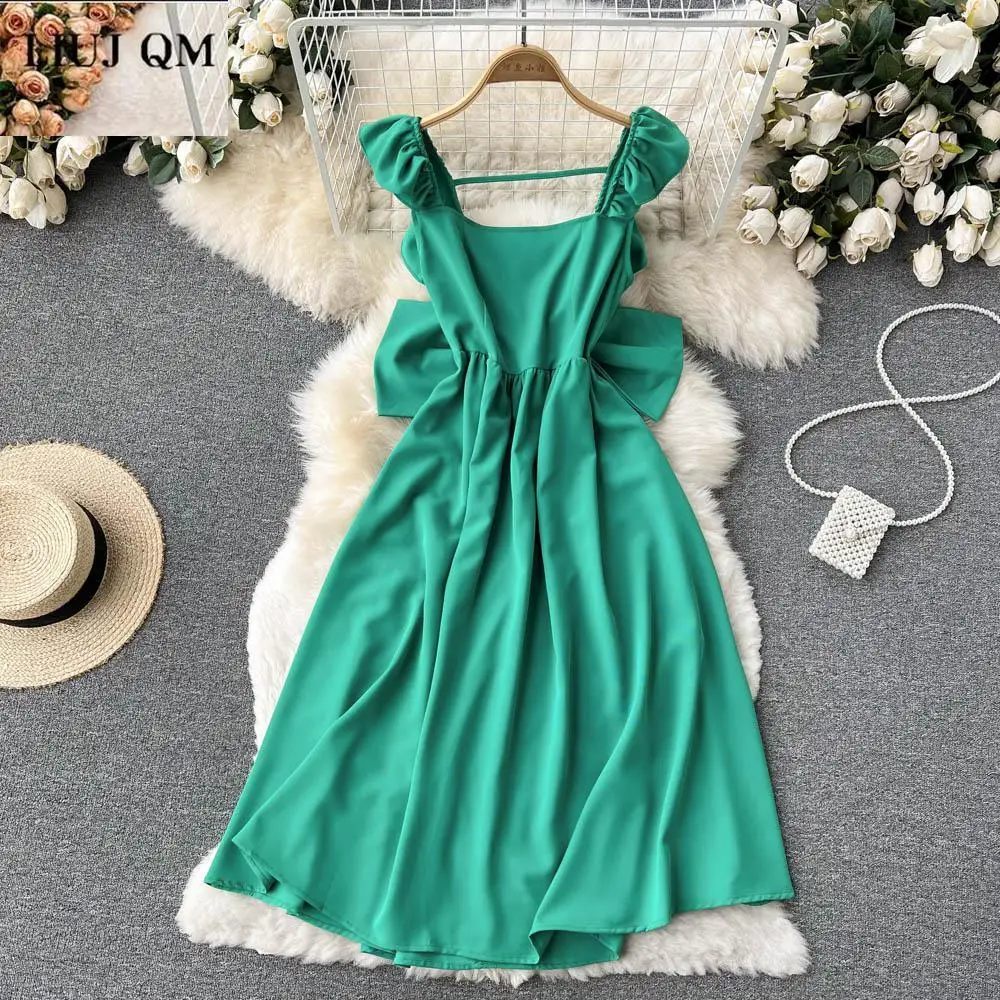 

Женское платье на бретелях-спагетти, однотонное длинное пляжное платье без рукавов с высокой талией и бантом в стиле бохо, лето 2022