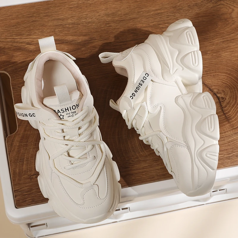 Женские кожаные кроссовки из микрофибры AUTUSPIN однотонные модные на массивной