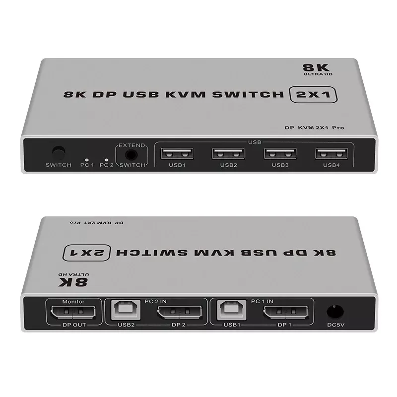 

Dual-port DisplayPort KVM Switch 2 Port 8K 60Hz USB and DP Switch 4K 144Hz 2 in 1 out Displayport USB KVM Share Keyboard Mouse