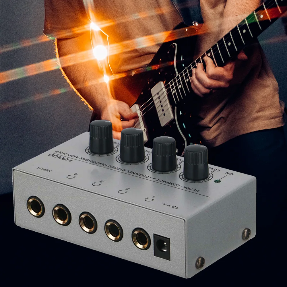 

Headset Amplifier 4-way Earphone Headphone Power Amplifier Four Knob Adjustable Lightweight Easy With Power Adapter Eu Us Plug