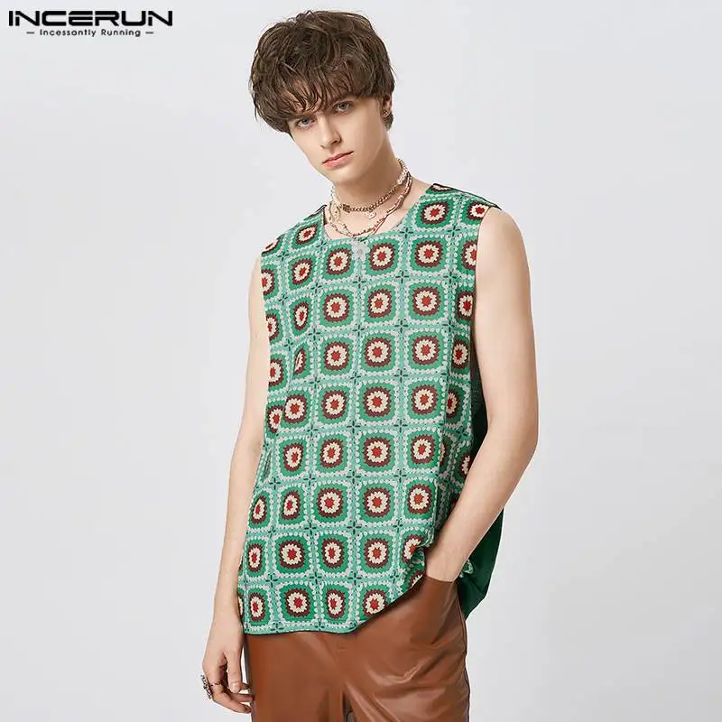 

INCERUN Tops 2023 American Style New Mens Windowpane Checks Waistcoat Leisure Party Male Large Round Neck Sleeveless Vests S-5XL