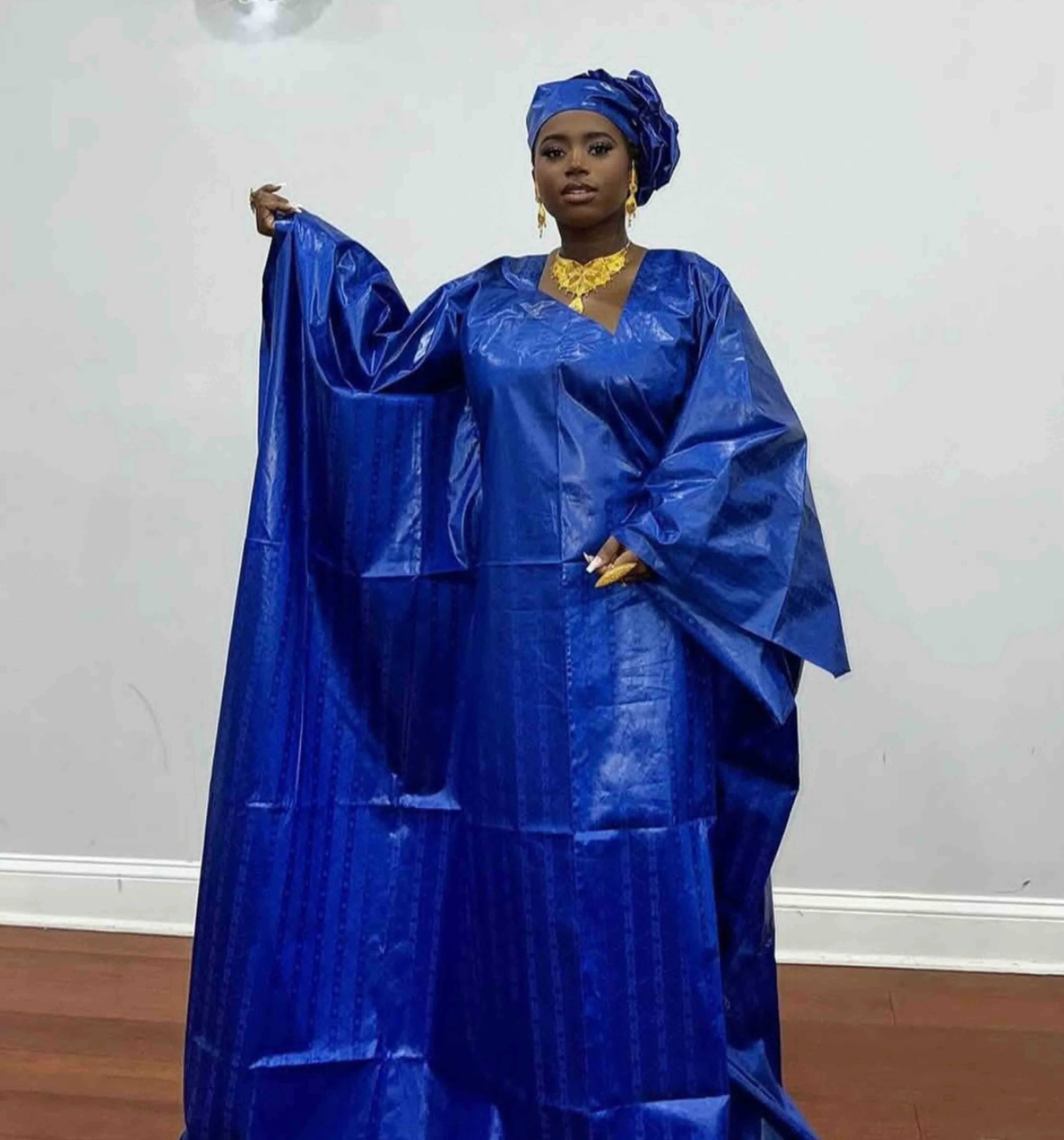 Stylish Bazin Loose Dress Perfect for Everyday Wear Parties and Gatherings - Long with Matching Headscarf