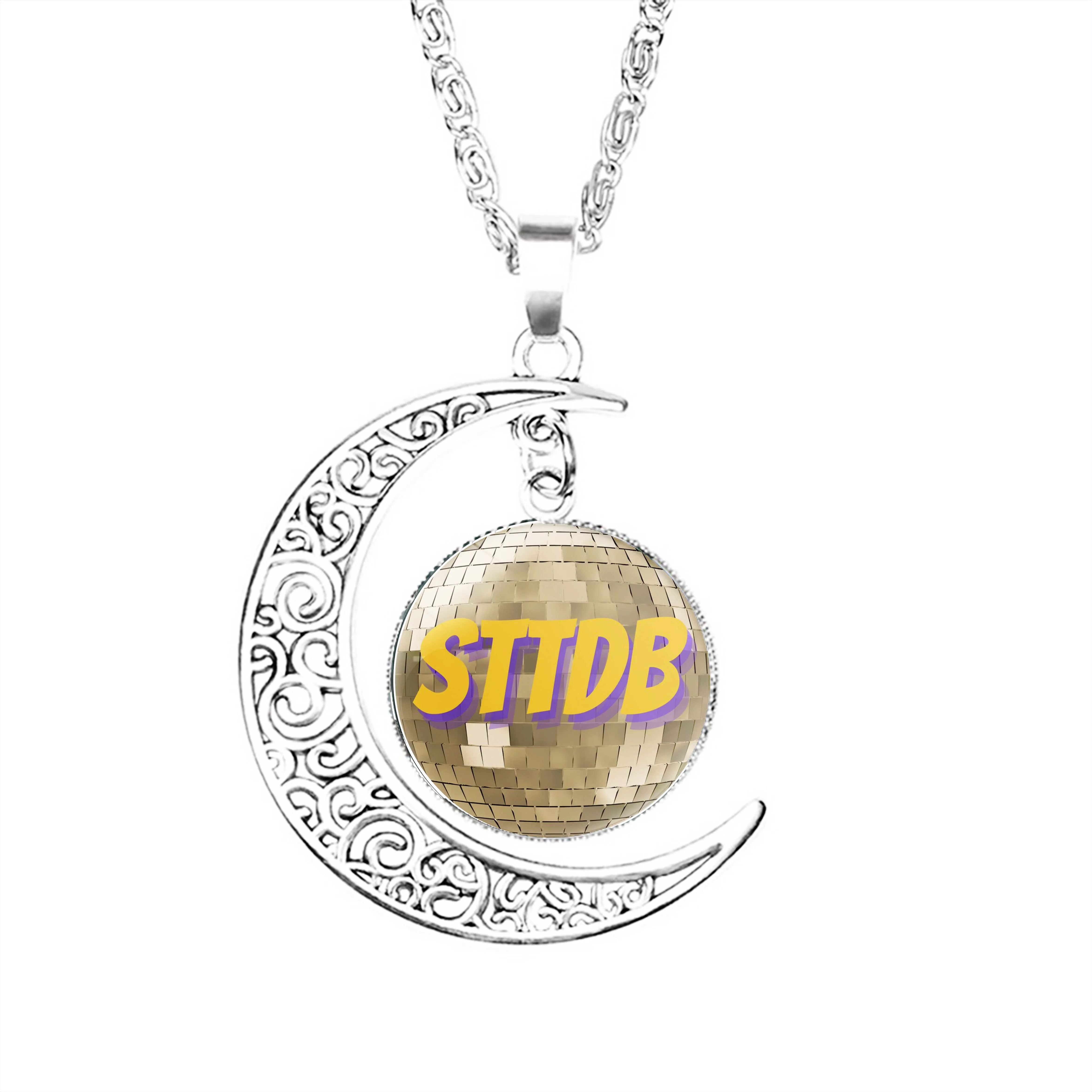 

Sttdb Disco Moon Necklace Stainless Steel Charm Boy Women Lovers Gifts Glass Dome Jewelry Chain Girls Jewelry Men Fashion Lady