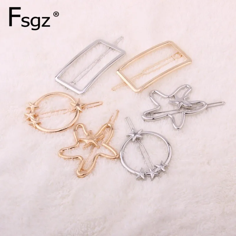 

Fashion Hairpins Jewelry for Women Metal Geometric Hollow Out Star Rectangle Shape Gold Hair Clips Wedding Headwear Accessories