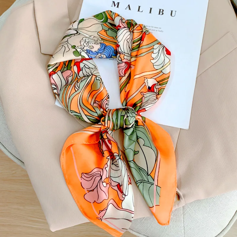 

Шелковые шарфы 70x70 см, Популярные пляжные дорожные квадратные головные уборы, модные аксессуары для всех сезонов, стильный солнцезащитный м...