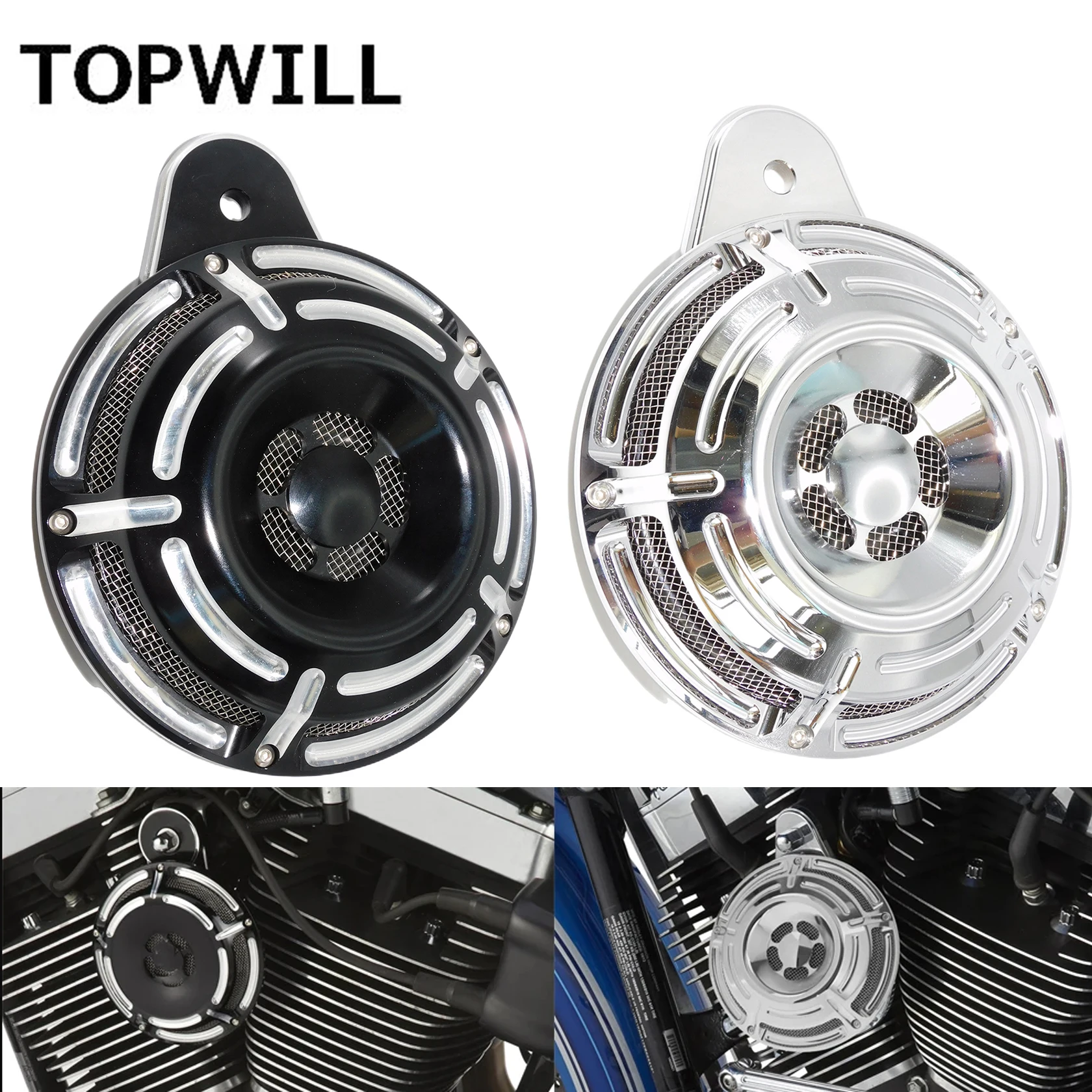 

Motorcycle Cut Speaker Horn Cover Aluminum Black/Chrome For Harley Touring Big Twin Electra Glide 1991-2017 Sportster XL 07-2018