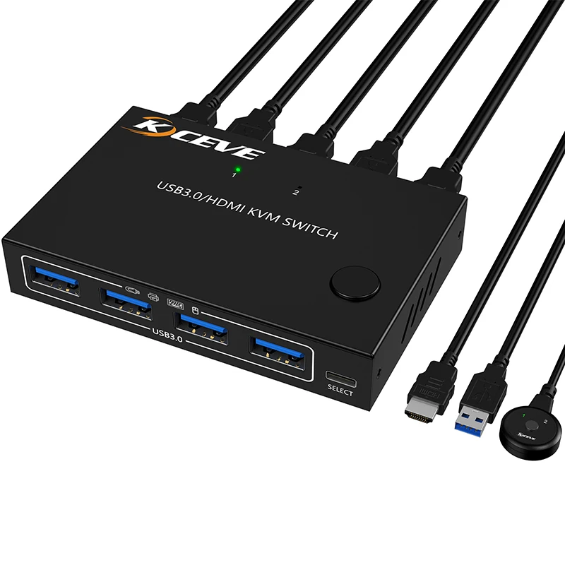 EDID/HDCP/ESD 4Kx2K@60Hz USB Switch support Windows, macOS, Linux Splitter Adapter USB3.0 /HDMI KVM Switch Plug and Play USB Hub