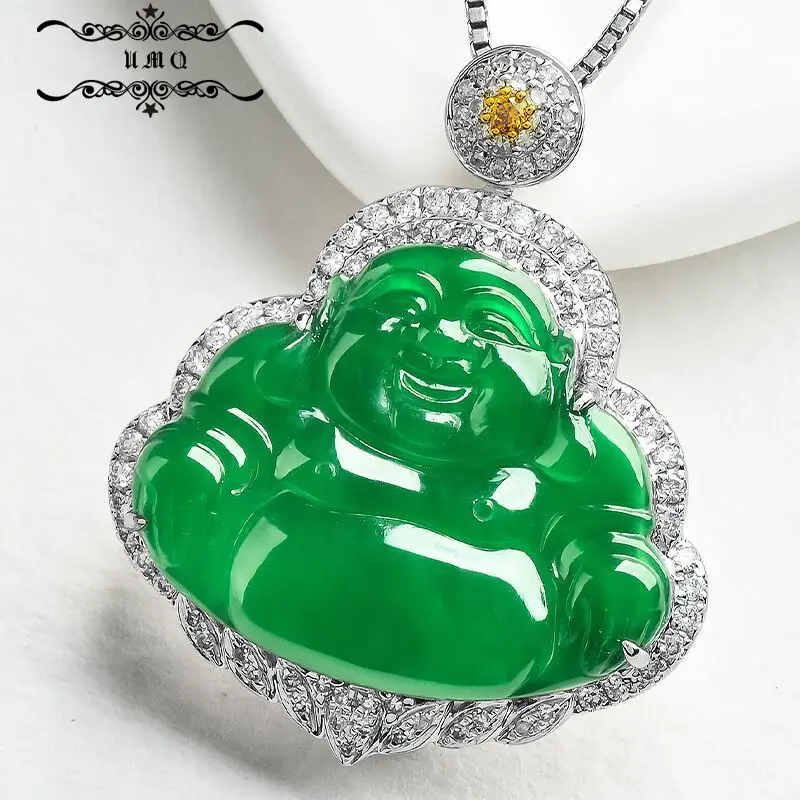 

Jade Pendant Female Jade Buddha Pendant Ice Yang Green a White 18k Gold Hao Inlaid Real Diamond Full Green Z6390