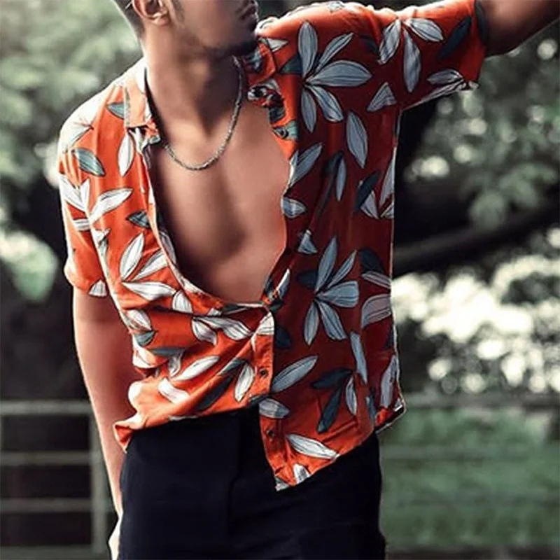 2022 New Men's Casual High Street Hawaiian Flower Shirt Printed Beach Cardigan Short Sleeve Men Shirts Camisas Para Hombre