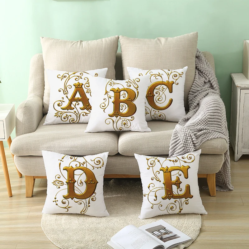

Digital Printing Gold Letter Pillowslip Cushion Cover Pillow Case Car Decorative Throw Pillows Covers Home Office Sofa Supplies