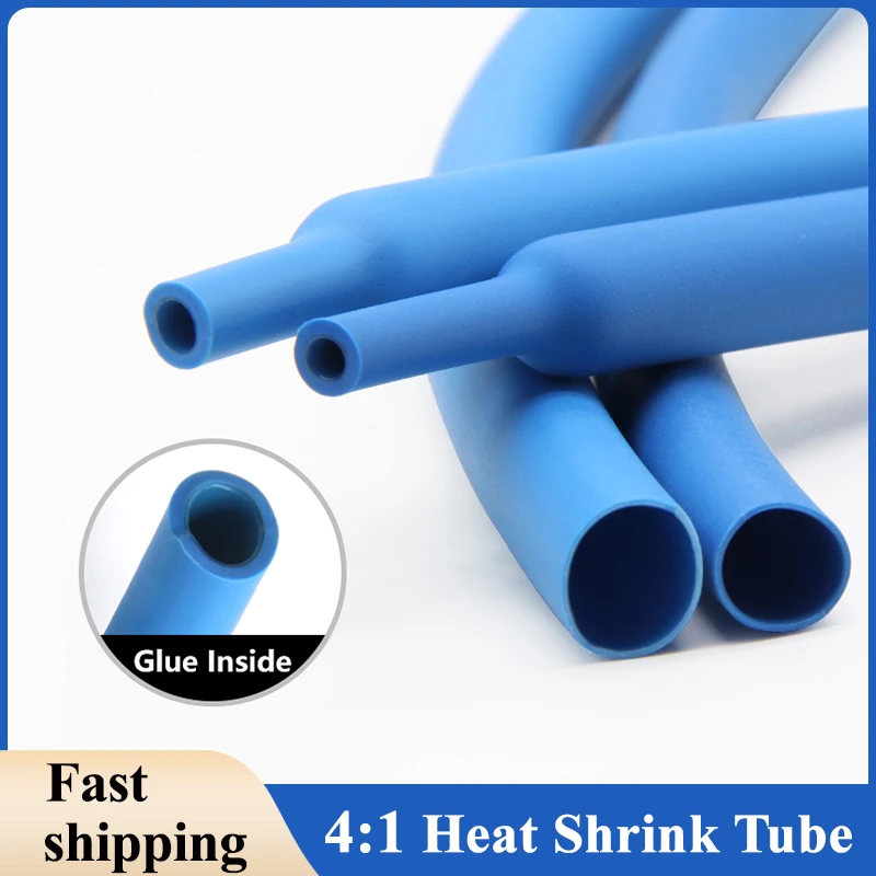 1/5/10/25/50/100 м синяя термоусадочная трубка 4:1 с клеем диаметром 4 6 8 10 5 12 16 20 мм клейкая