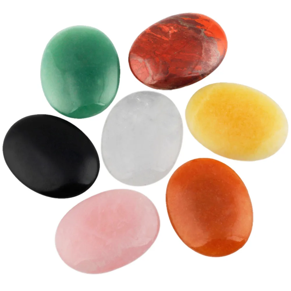 

TUMBEELLUWA Oval Worry Stones Palm Pocket Stone Healing Reiki Crystal Chakra Therapy Geometry 44x34x11mm