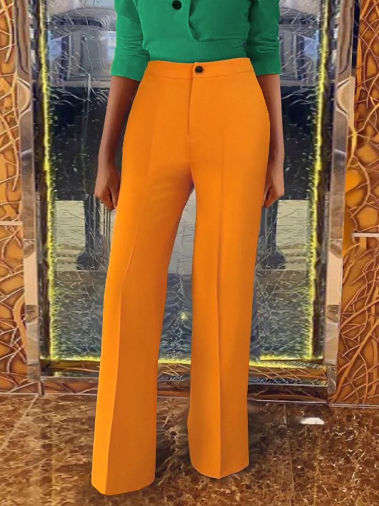 

Women Pants Floor Length Solid FlareTrousers Big Size High Waist Maxi Long Dress Pants Chic Fashion Spring Fall Bottoms XXXL