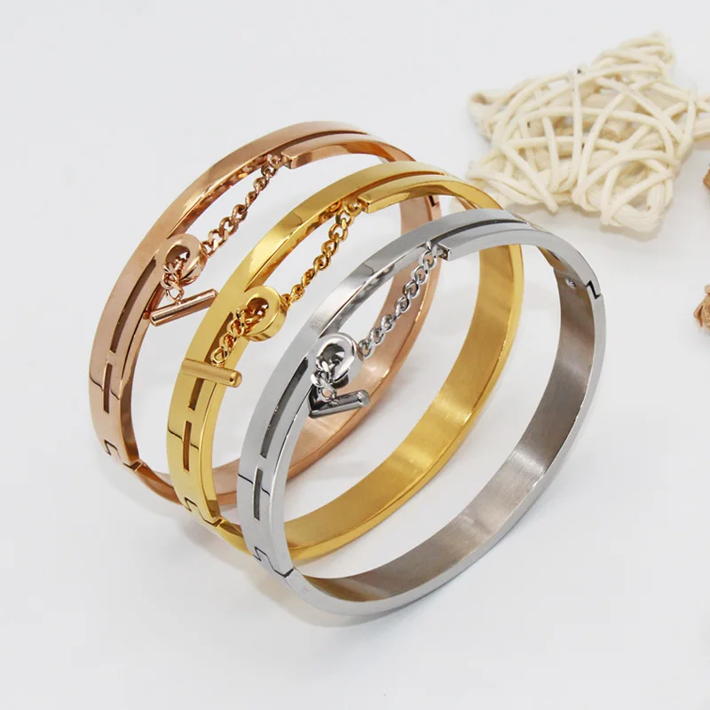 

Fashion hollow cross stainless steel bracelets with chain Personality bangles wedding jewelry mother Bracelet for women