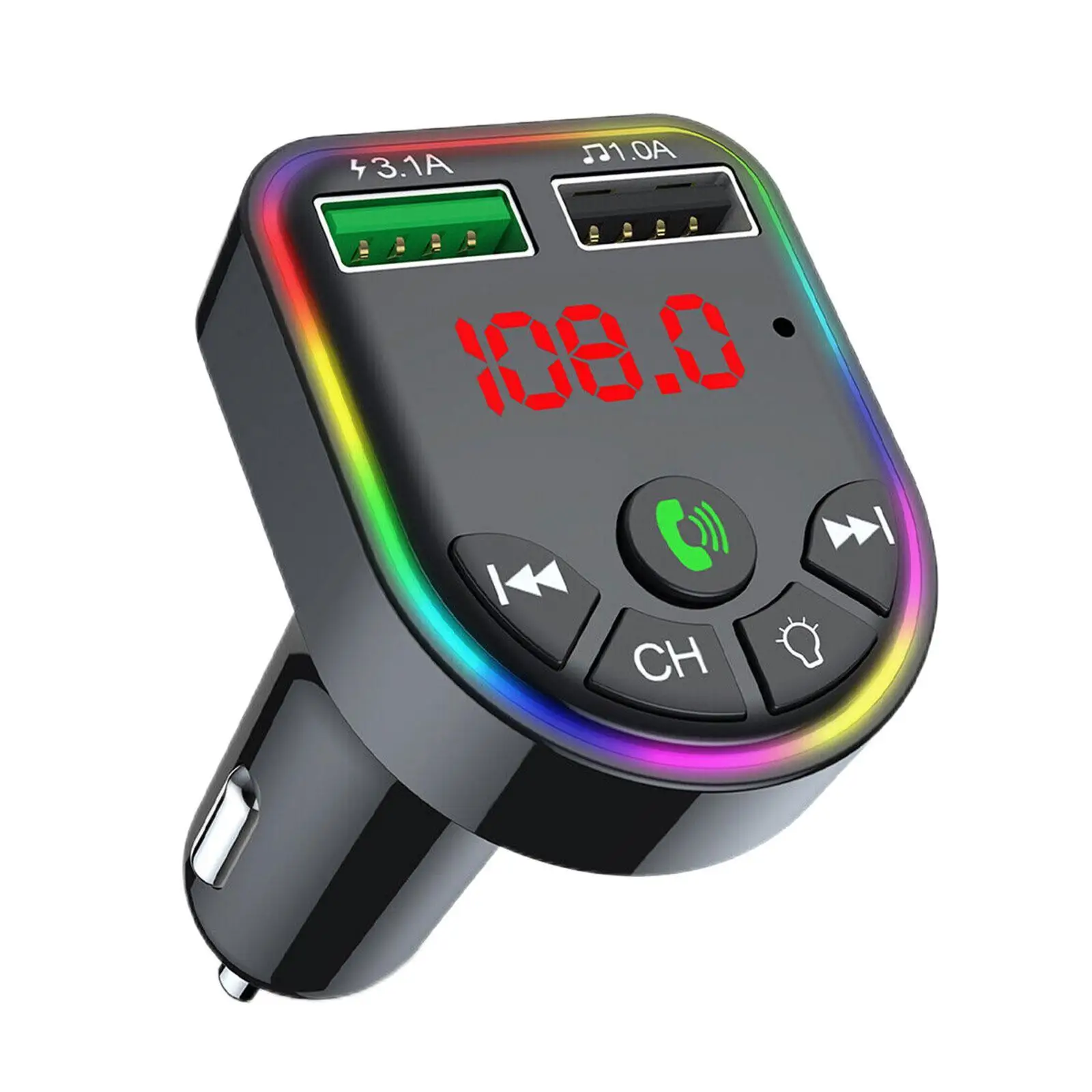 

2022 Ambient Light Bluetooth 5.0 FM Transmitter Car MP3 Player Wireless Handsfree Audio Receiver USB Fast Charge TF U Disk play