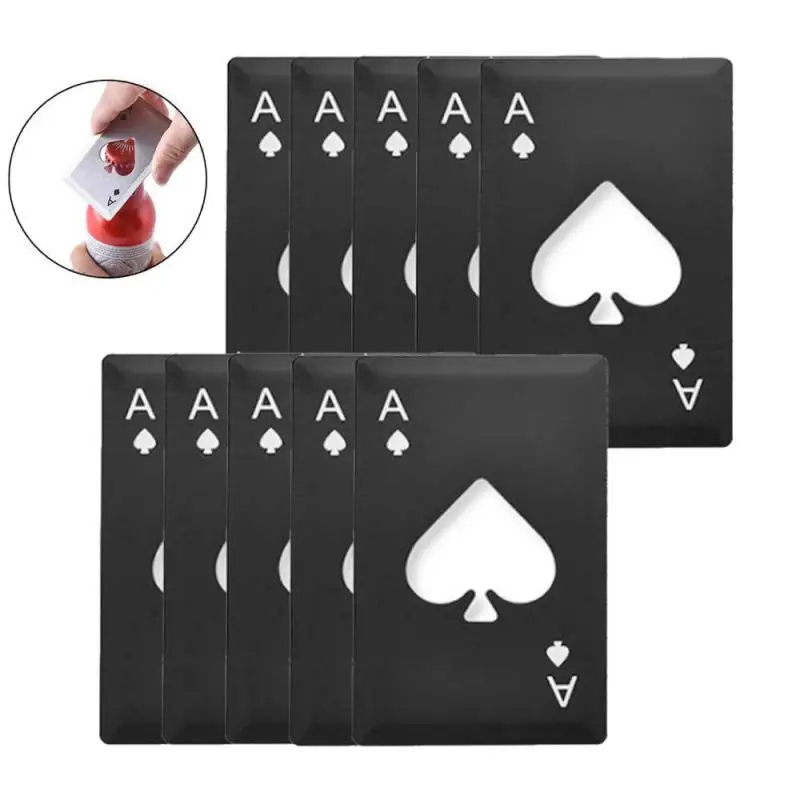 

10pcs Stainless Steel Poker Card Beer Opener Bottle Opener Personalized Spade A Can Opener Punk Style Kitchen Gadgets Wholesale