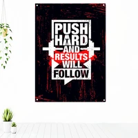 push hard and results will follow workout motivational poster tapestry wall art fitness exercise banner flag stickers gym decor