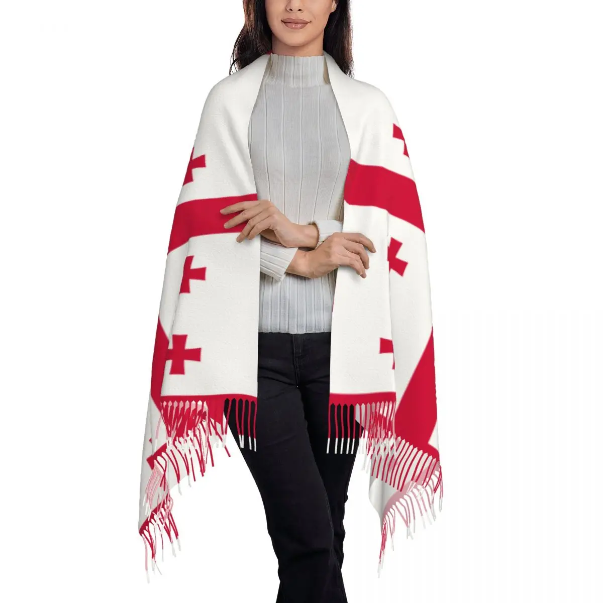 Женская шаль из пашмины с флагом Джорджии шарф бахромой длинный большой