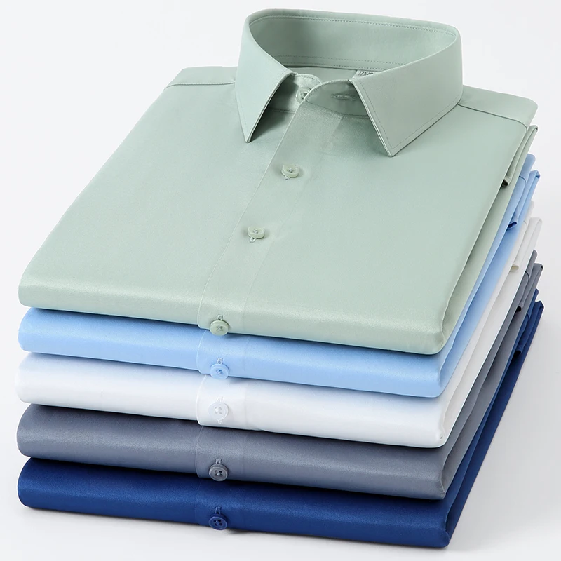

plus size elastic long-sleeve shirts for men slim fit formal shirt soft business Office white tops designer Full clothes men
