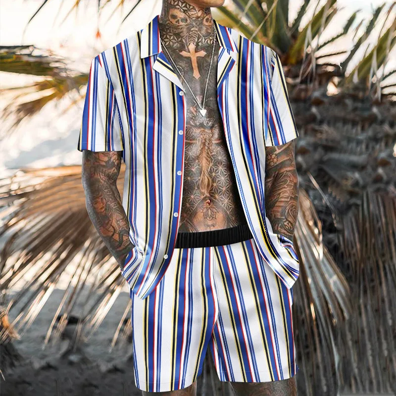 

Men's Tracksuit Casual Summer Beach Short Sleeve Shirt and Shorts Suit Vacation Hawaiian two-Piece Set Male Clothing Streetwear