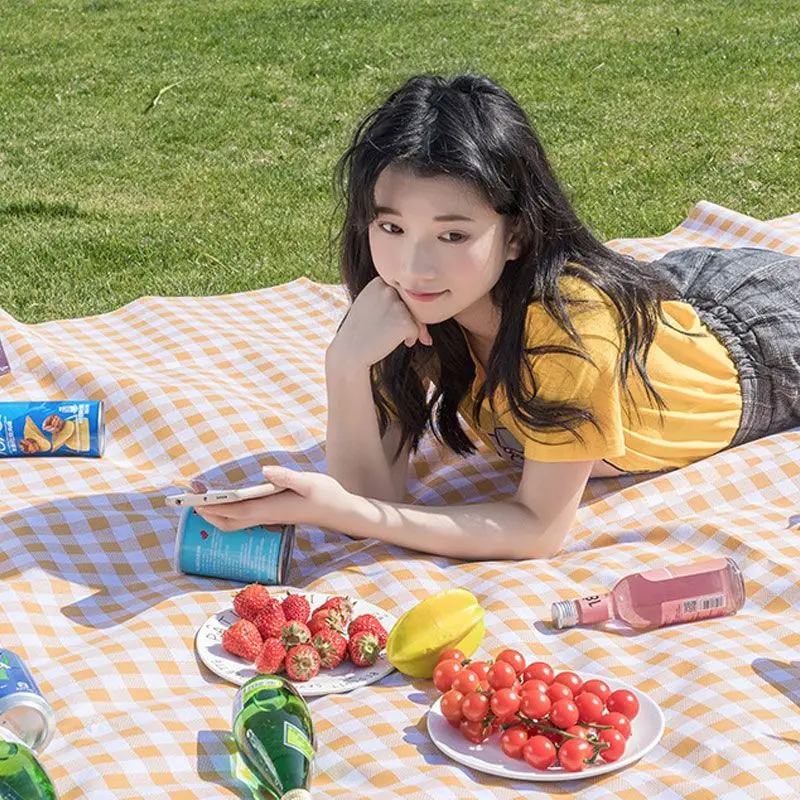 

Outdoor Picnic Mat Thickened Portable Waterproof Floor Mat Spring Outing Printed Camping Lattice Mat Tent Moisture-proof Mat