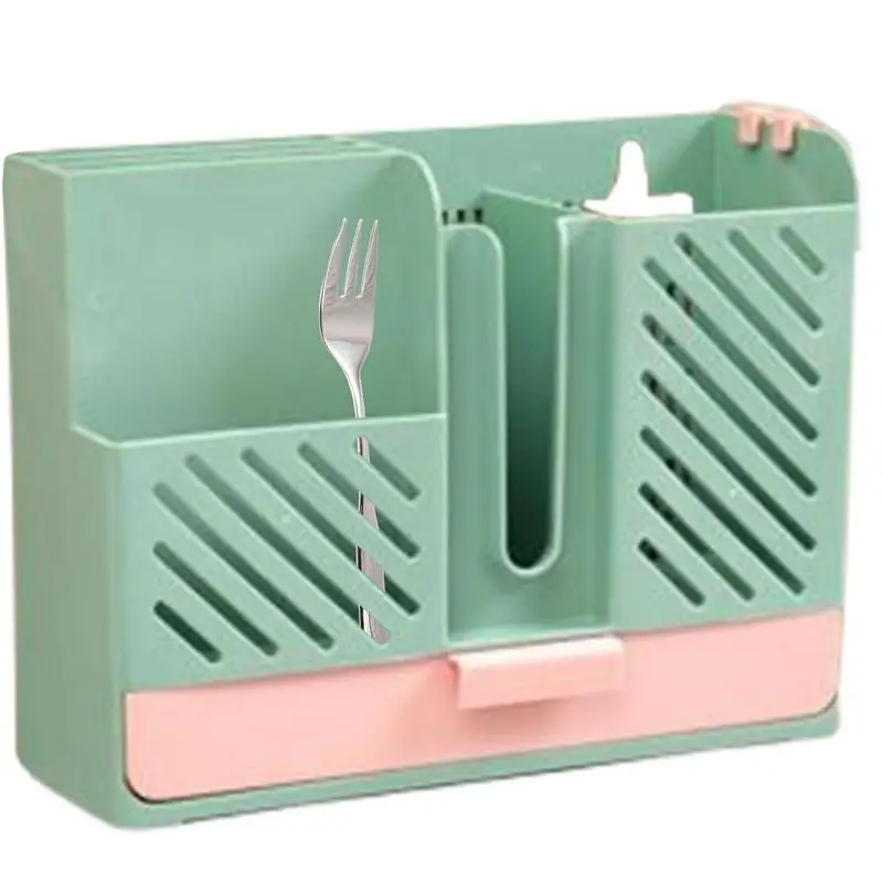 

Chopsticks Holder Cutlery Drainer Spoon Chopstick Storage With Catch Pan Colored Wall Mounted Tableware Storage Box Kitchen