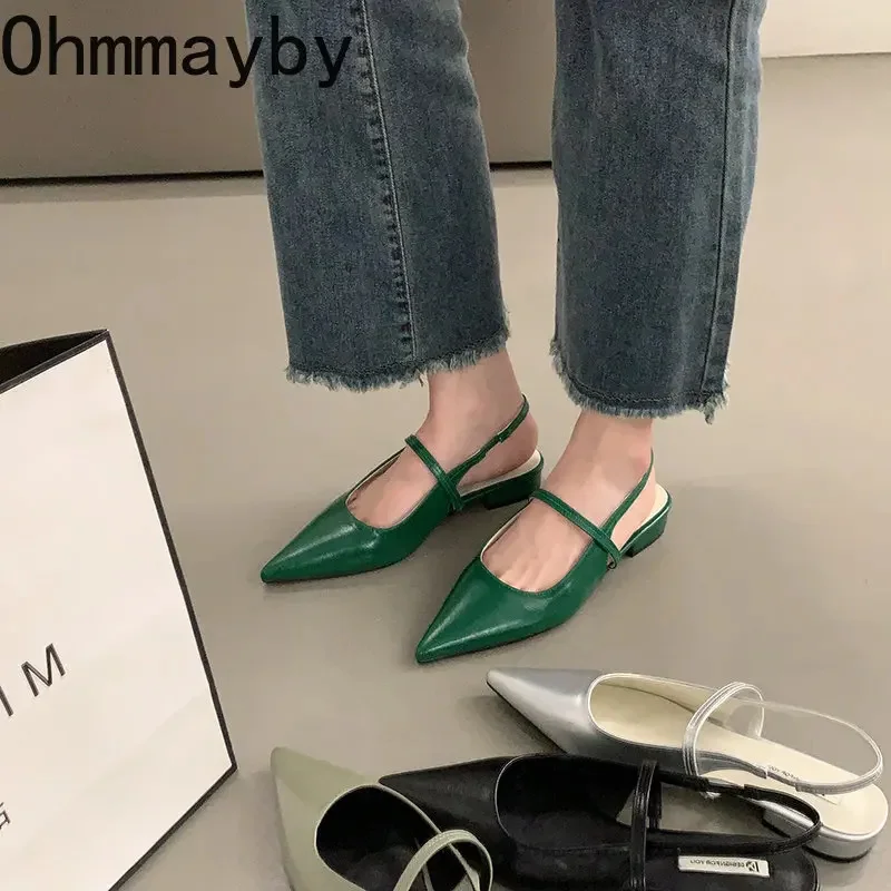 

Summer Pointed Toe Women Sandal Shoes Fashion Shallow Slip On Flats Heel Ladies Elegant Office Shoes Outdoor Slingback Mules