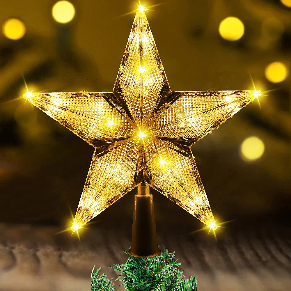 

Верхсветильник для рождественской елки, 20 см, светодиодная светящаяся звезда, сверкающая подсветка, пентаграмма, украшение для рождественс...