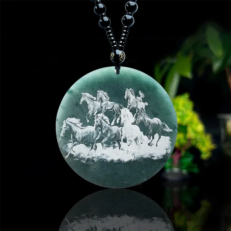 Восемь Джунма резьба по теню нефритовый кулон натуральный с изображением лошади