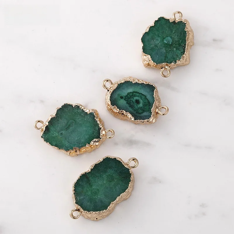 Натуральный необработанный камень кристалл SUOWER позолоченный двойной подвесной