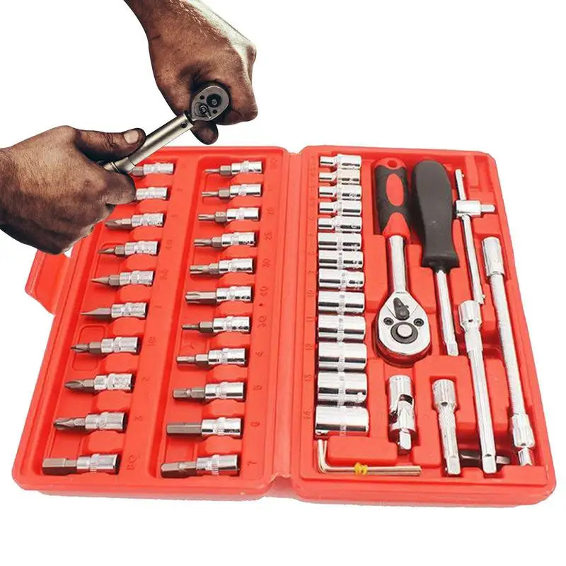 

Ratchet Wrenches Set 46pcs Ratcheting Mechanics Tool Set Metric And Standard Portable Repairing Tools For Bicycles Automobiles